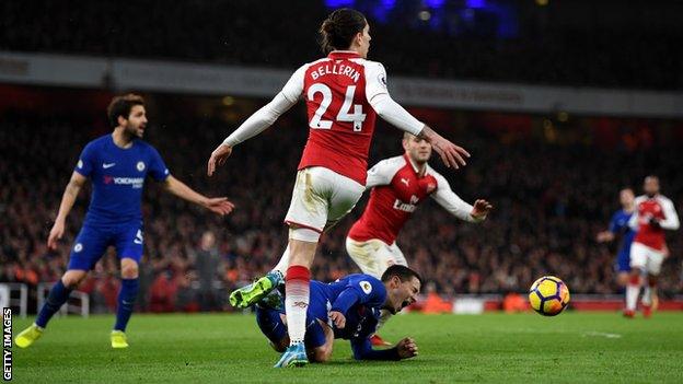 After the 2-2 draw Hazard was adamant Bellerin fouled him