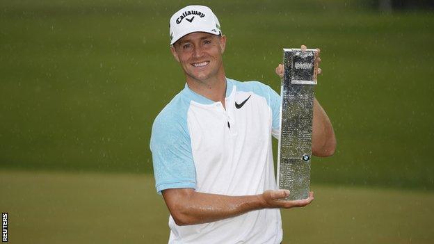 Alex Noren celebrates winning the PGA Championship