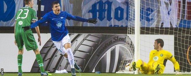 Molde's Mohammed Elyounoussi celebrates putting his side 3-1 ahead