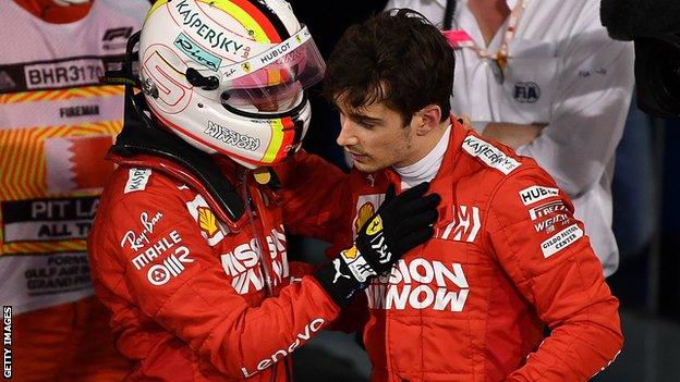 Ferrari F1 driver Sebastian Vettel (left) and Charles Leclerc