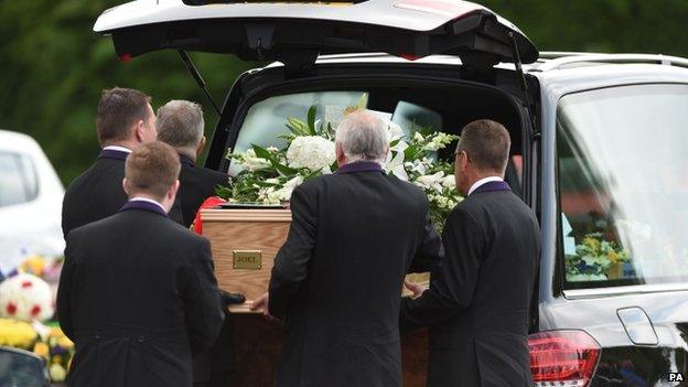 The coffin of Joel Richards, 19, who died in the Sousse terror attack in Tunisia