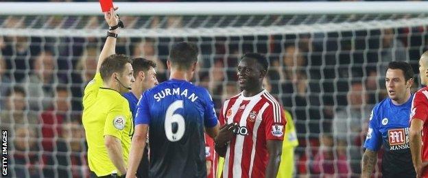 Victor Wanyama picked up his first ever red card in the Premier League