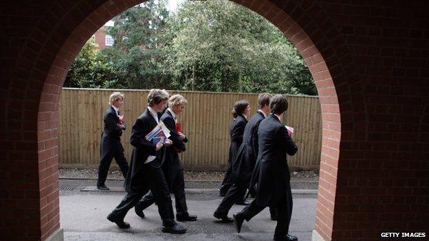 Boys make their way to classes at Eton College on July 20, 2008, in Eton, England