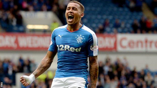 James Tavernier celebrates scoring for Rangers