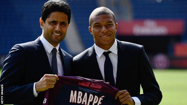 Nasser Al-Khelaifi and Kylian Mbappe