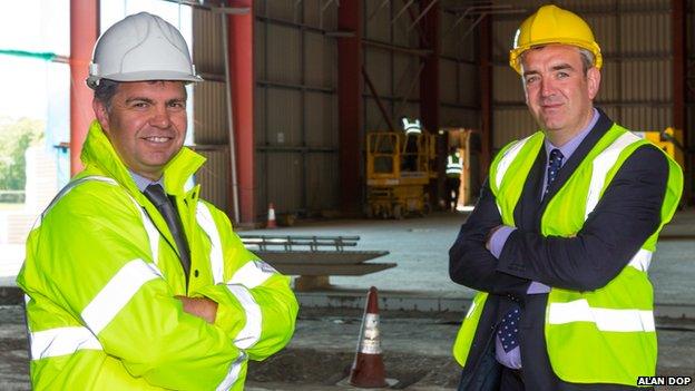 Alan Jones (left), South Caernarfon Creameries Managing Director, with Rhodri Evans, Finance Wales