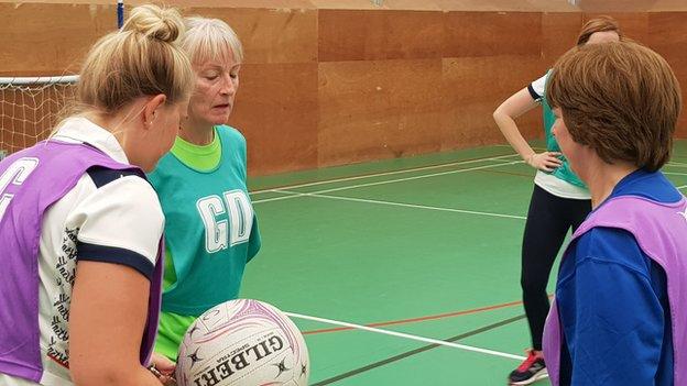 Walking netball training session, Stockport, Greater Manchester