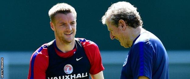 England striker Jamie Vardy with manager Roy Hodgson