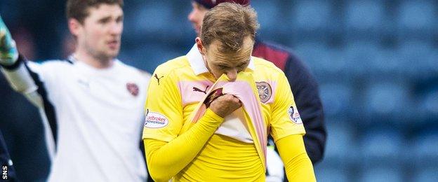 Hearts' Malaury Martin shows his disappointment