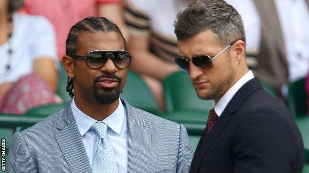 David Haye (left) and Carl Froch attended Wimbledon on Monday