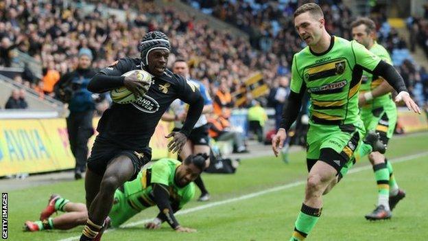 Christian Wade scores a try for Wasps