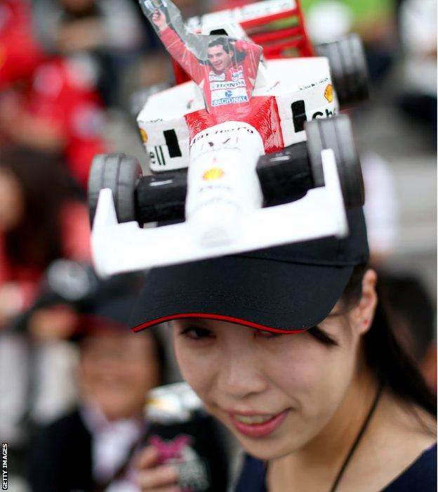 Japanese GP fan wearing Ayrton Senna hat