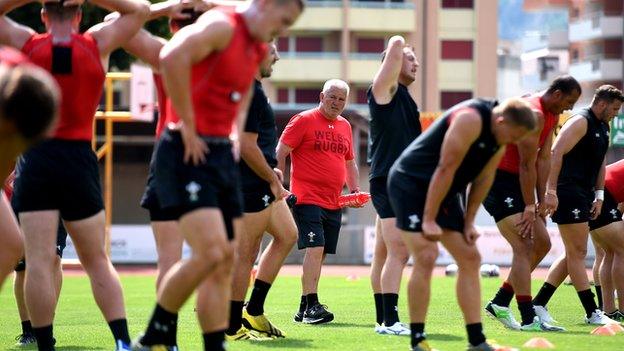 Warren Gatland puts his squad through their paces in Fiesch, Switzerland