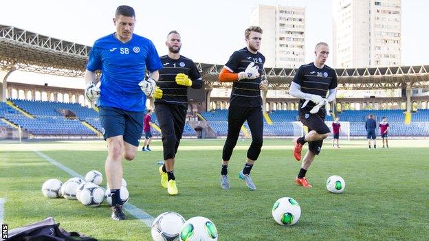 St Johnstone players train at the Vazgen Sargsyan Republican Stadium