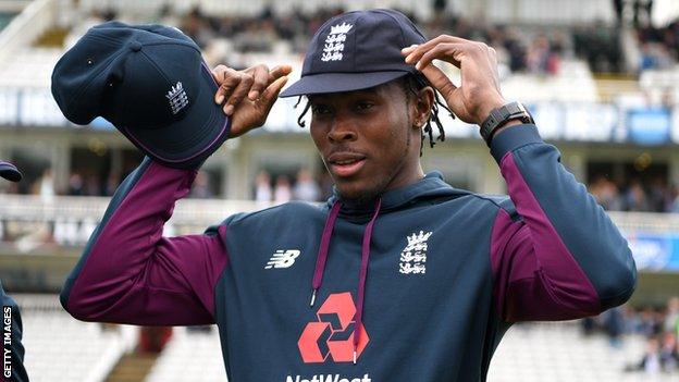 Jofra Archer receives his England cap