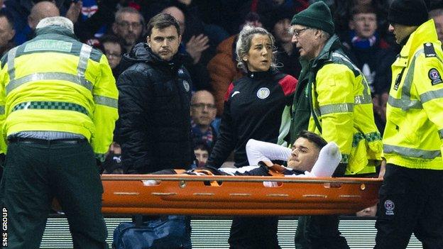 St Mirren midfielder Kyle Magennis was injured early in the loss to Rangers