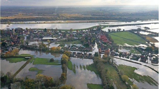 The flood water at Fishlake, in Doncaster, South Yorkshire