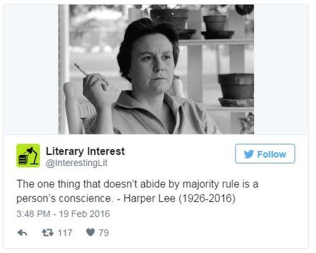 @interestinglit: "The one thing that doesn't abide by majority rule is a person's conscience."- Harper Lee