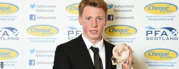 Jordan Moore collected a PFA Scotland Special Merit Award in 2015 following his battle against cancer