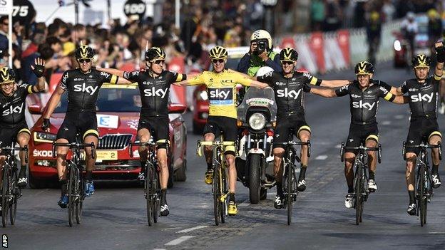 Team Sky celebrate their third Tour de France win in four years