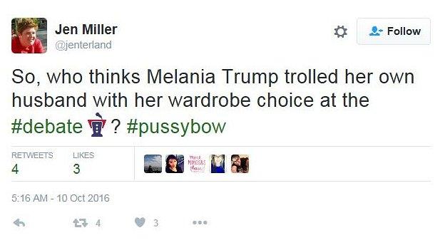 Tweet: So, who thinks Melania trolled her own husband with her wardrobe choice?