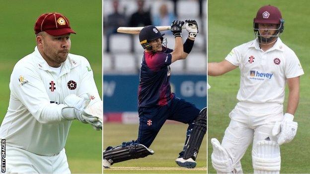 Adam Rossington (left), white-ball skipper Josh Cobb and new red-ball captain Ricardo Vasconcelos