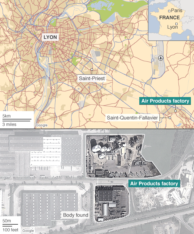 Location of the attack in Lyon, France