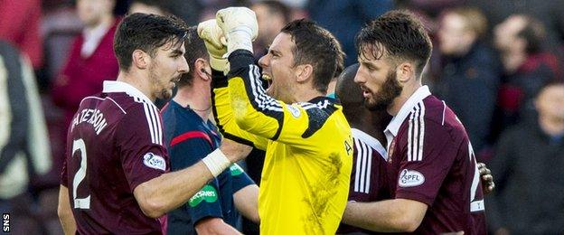 Hearts players celebrating