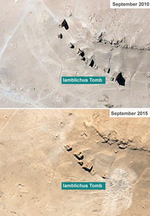 Satellite images from September show the Iamblichus Tomb and others nearby have been destroyed