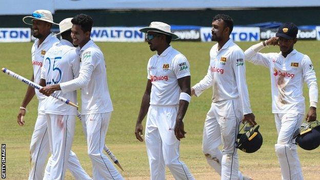 Sri Lanka celebrate after winning the second Test