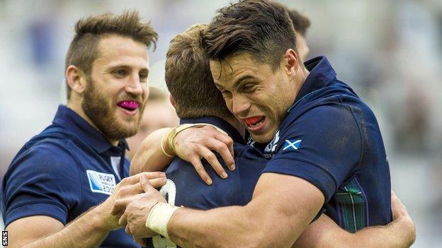 Scotland's Sean Maitland celebrates against Samoa