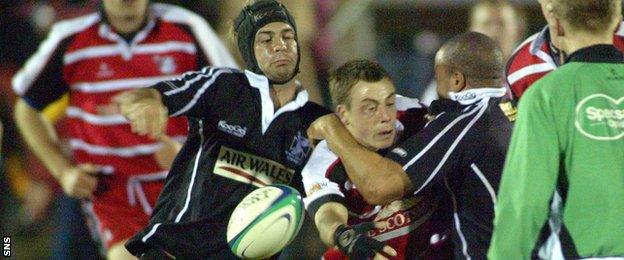 Clark Laidlaw offloads during a Border Reivers match