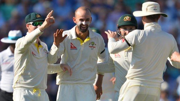 Australia's Nathan Lyon celebrates a wicket