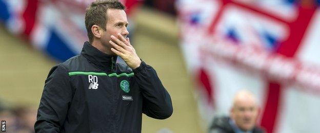 Ronny Deila watches the defeat to Rangers