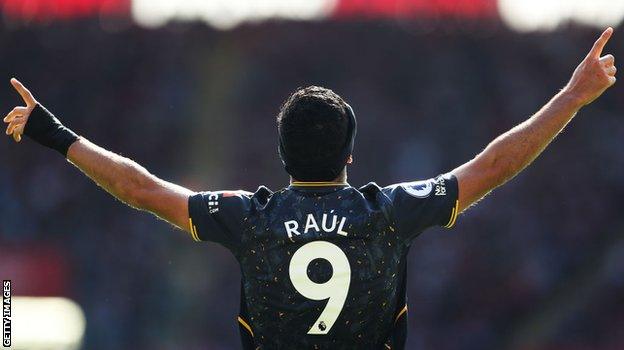 Raul Jimenez celebrates his goal against Southampton