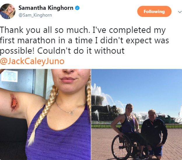 Sammi Kinghorn posting on Twitter following her first marathon