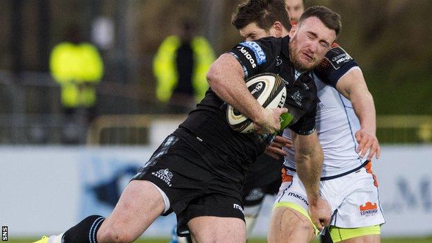 Stuart Hogg runs with the ball for Glasgow