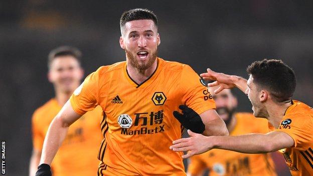 Matt Doherty celebrates scoring Wolves' winner against Manchester City