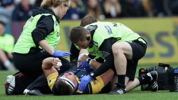 Worcester's Nick Schonert was injured in the very first minute of Sunday's home defeat by Wasps