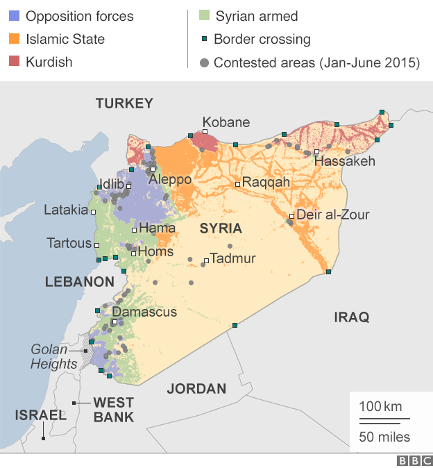 Map showing territorial control in the Syrian conflict