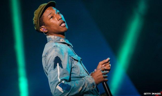 Pharrell Williams on stage in Brazil in March 2015