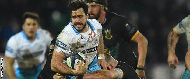 Glasgow centre Alex Dunbar runs with the ball against Northampton