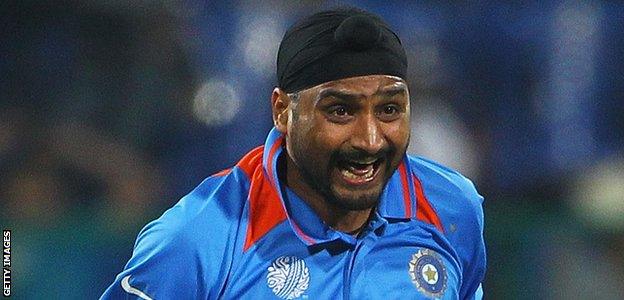 Harbhajan Singh appeals for a wicket at the 2011 World Cup