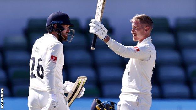 Luke Wood reaches his century for Lancashire against Kent