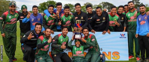 Bangladesh with the ODI tri-series trophy