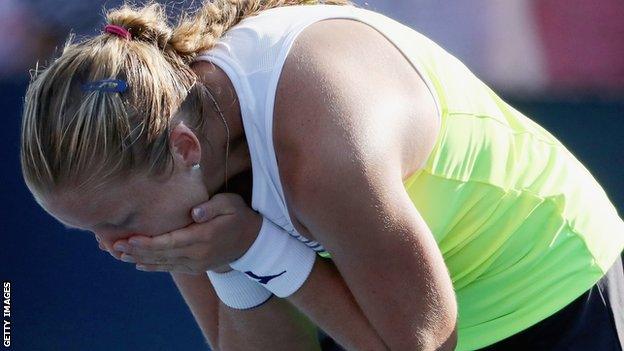 Shelby Rogers celebrates after beating Daria Gavrilova