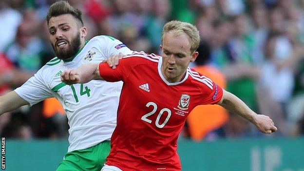 Jonny Williams in action for Wales against Northern Ireland's Stuart Dallas at Euro 2016