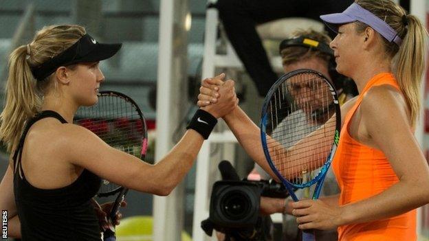 Eugenie Bouchard and Maria Sharapova exchanged a brief handshake after the match