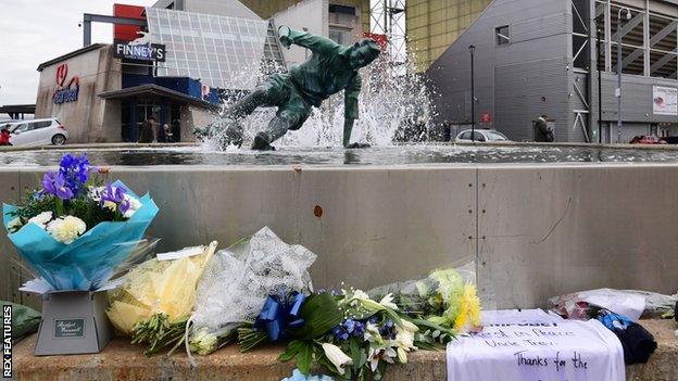 Tributes were left outside the ground for Preston owner Trevor Hemmings, whose death was announced on Monday