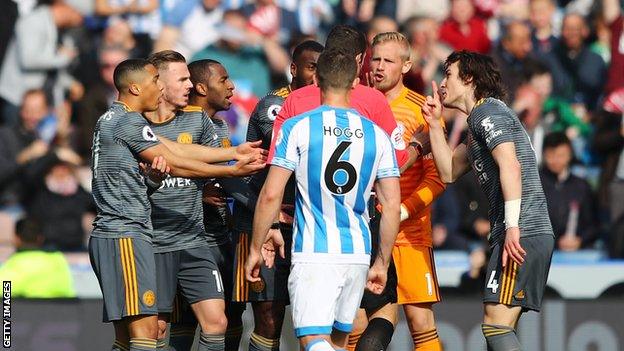 Leicester players protest penalty decision